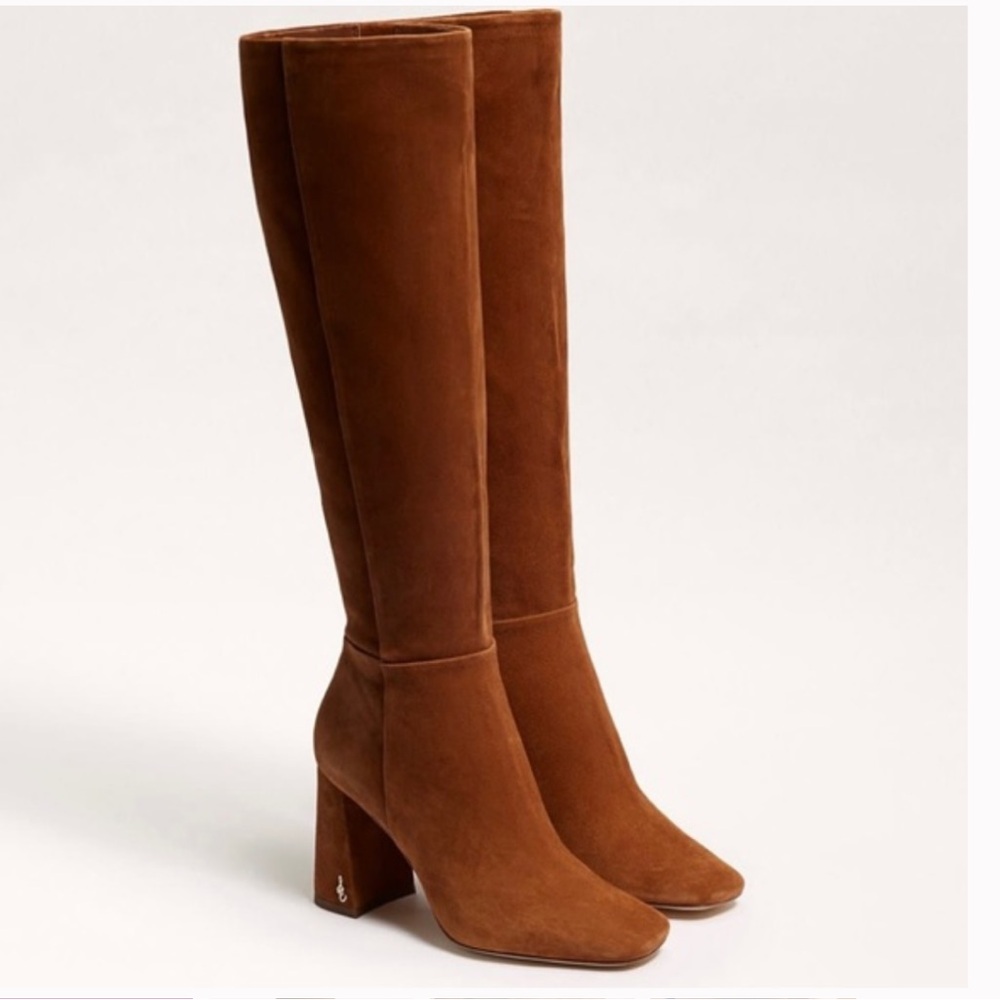 Tall Brown Suede Block Heel Women's Boots